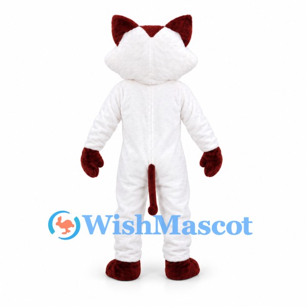 Cat Mascot Costume in White with Brown Ears and Green Eyes
