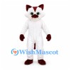 Cat Mascot Costume in White with Brown Ears and Green Eyes