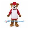 Bear Mascot Costume with Red Cap and White Red Shirt