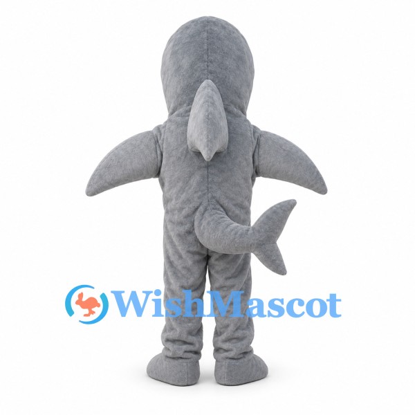 Shark Mascot Costume in Gray with White Belly and Sharp Teeth