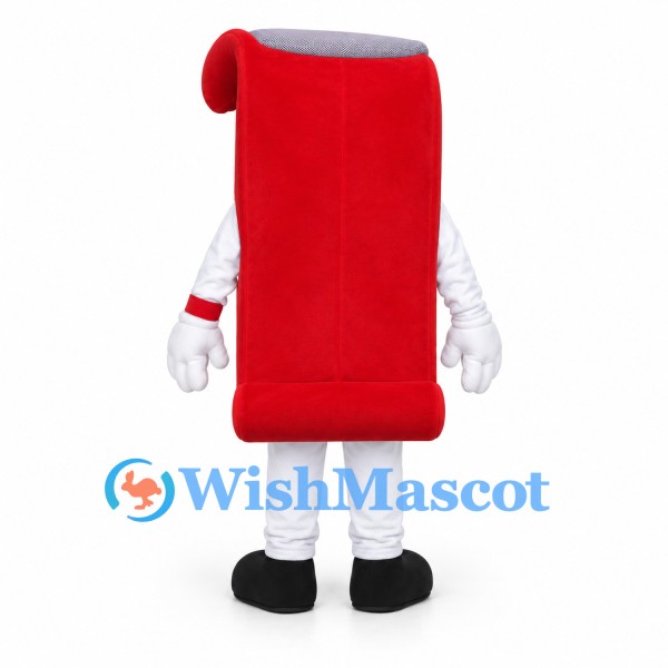 Scroll Mascot Costume in Red with Smiling Face and Rolled Edges