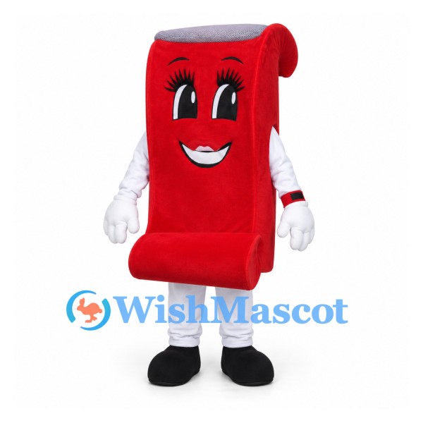 Scroll Mascot Costume in Red with Smiling Face and Rolled Edges