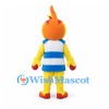 Bird Mascot Costume in Yellow with Blue Striped Shirt