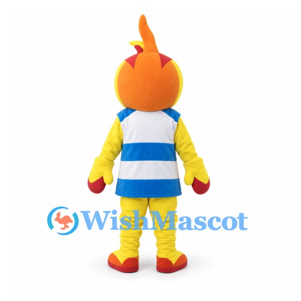 Bird Mascot Costume in Yellow with Blue Striped Shirt