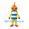 Bird Mascot Costume in Yellow with Blue Striped Shirt