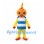 Bird Mascot Costume in Yellow with Blue Striped Shirt