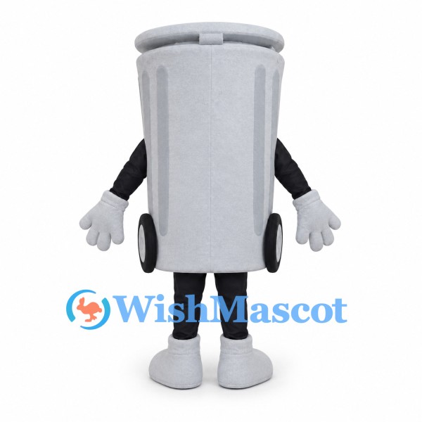 Trash Can Mascot Costume in Gray with Smiling Face