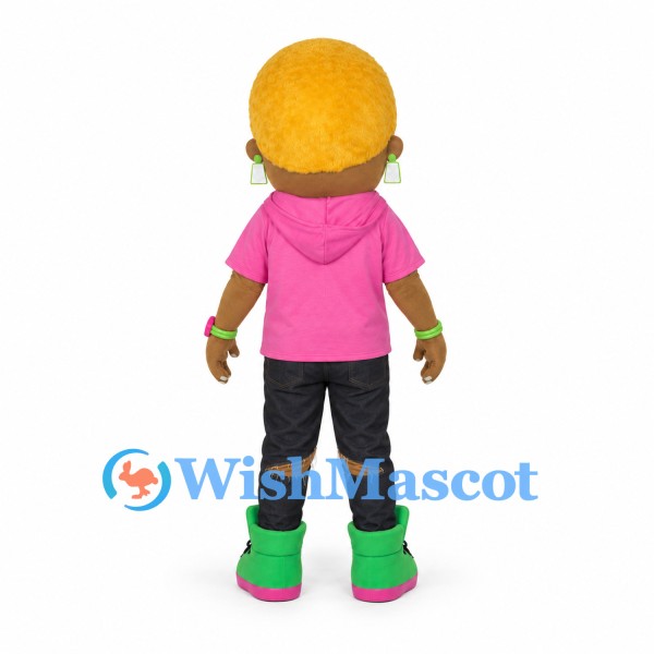 Woman Mascot Costume with Pink Hoodie and Green Boots