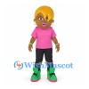 Woman Mascot Costume with Pink Hoodie and Green Boots