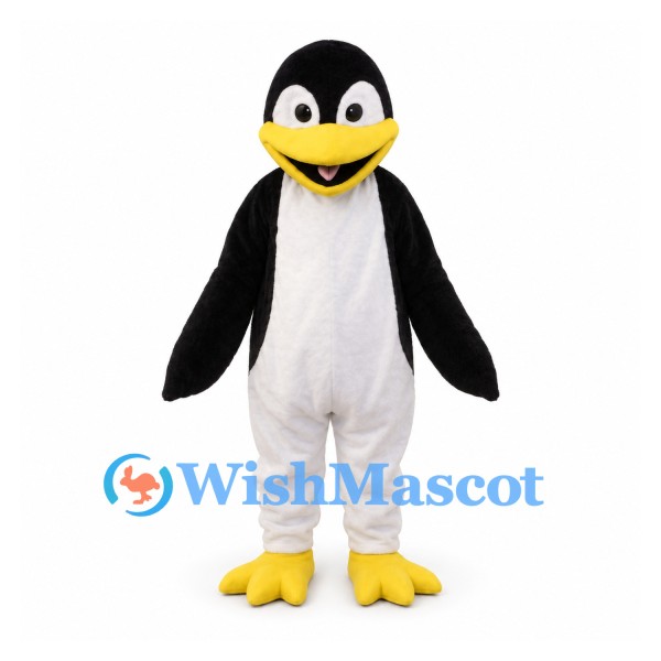 Penguin Mascot Costume with White Belly and Yellow Bill