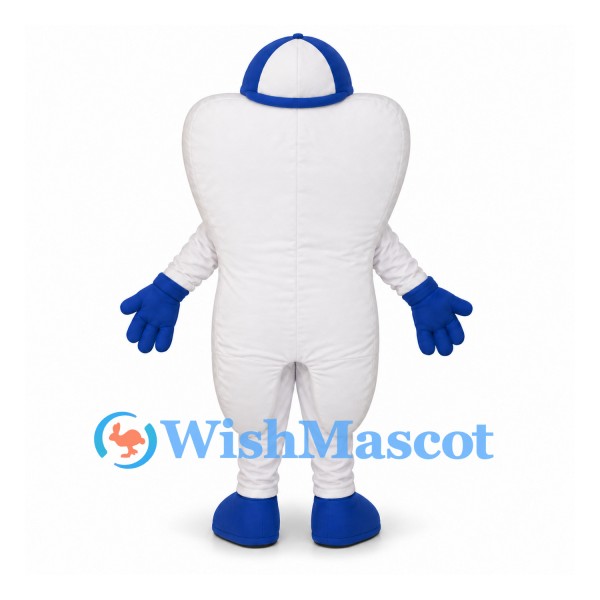 Tooth Mascot Costume with Blue Cap and Gloves