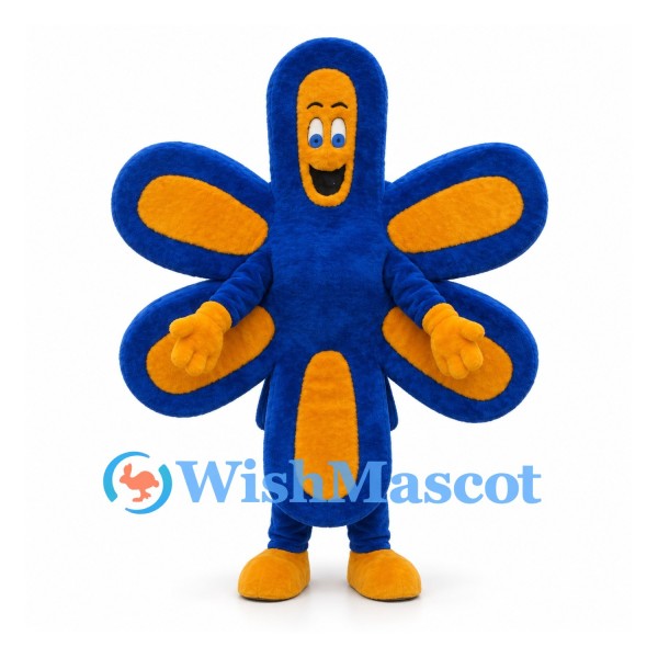 Flower Mascot Costume in Blue with Orange Petal Details