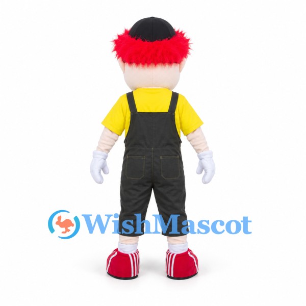 Clown Mascot Costume with Red Hair and Black Overalls