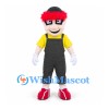 Clown Mascot Costume with Red Hair and Black Overalls