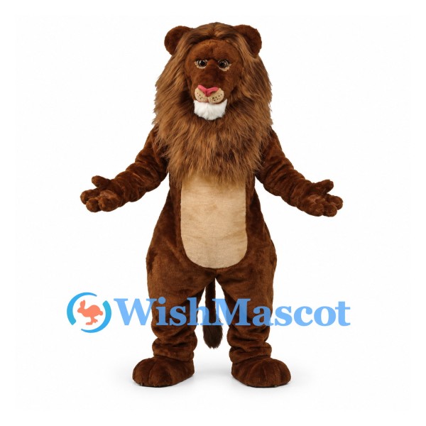 Lion Mascot Costume in Brown with Long Mane