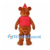 Bear Mascot Costume with Red Vest and Cone Hat