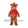 Bear Mascot Costume with Red Vest and Cone Hat