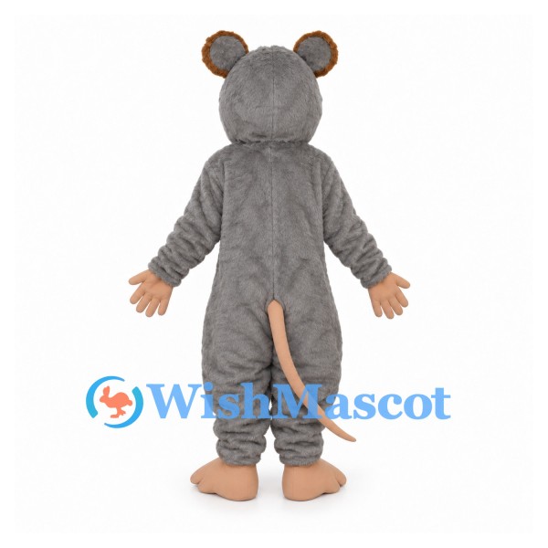 Mouse Mascot Costume in Gray with Long Pink Tail