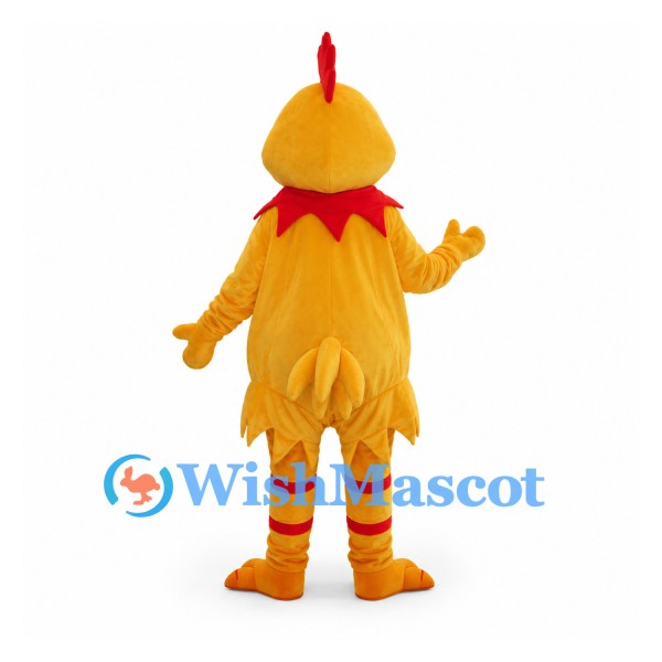 Chicken Mascot Costume in Yellow with Red Comb and Striped Legs