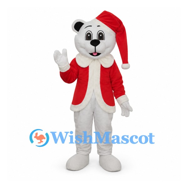 Polar Bear Mascot Costume with Red Santa Jacket and Hat