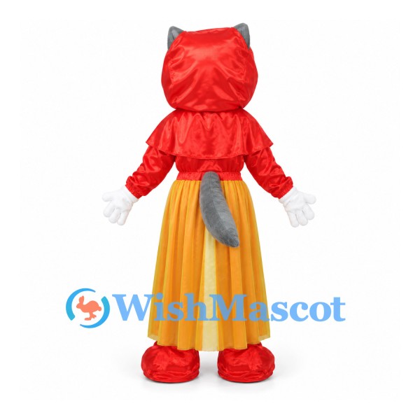 Wolf Mascot Costume with Red Hood and Yellow Skirt