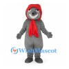 Wolf Mascot Costume in Gray with Red Hood and Scarf
