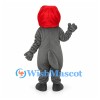 Wolf Mascot Costume with Red Hood and Gray Body
