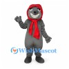 Wolf Mascot Costume with Red Hood and Gray Body