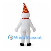 Snowman Mascot Costume with Red Yellow Cone Hat and Scarf