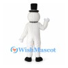 Snowman Mascot Costume with Black Top Hat and Checked Scarf