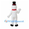 Snowman Mascot Costume with Black Top Hat and Red Scarf