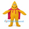 Raindrop Mascot Costume in Yellow with Pink Cape