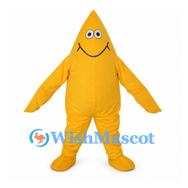 Raindrop Mascot Costume in Yellow with Smiling Face