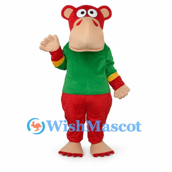 Monkey Mascot Costume in Red with Green Shirt