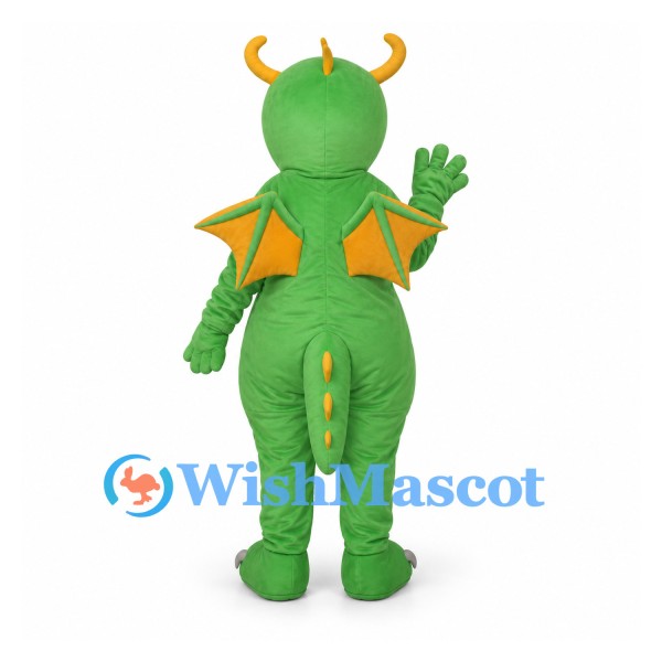 Dragon Mascot Costume in Green with Orange Belly and Wings