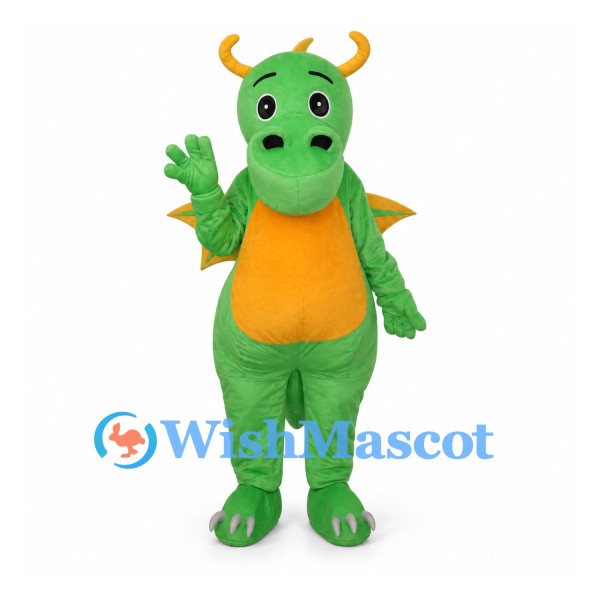 Dragon Mascot Costume in Green with Orange Belly and Wings