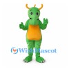 Dragon Mascot Costume in Green with Yellow Horns and Orange Belly