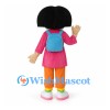 Girl Mascot Costume with Pink Tunic and Blue Backpack
