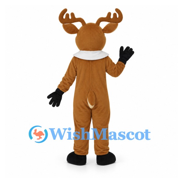 Reindeer Mascot Costume in Brown with White Chest and Red Nose