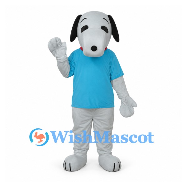 Dog Mascot Costume in Gray with Blue Shirt