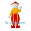 Clown Mascot Costume with Yellow Jacket and Red Striped Pants