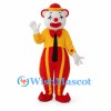 Clown Mascot Costume with Yellow Jacket and Red Striped Pants