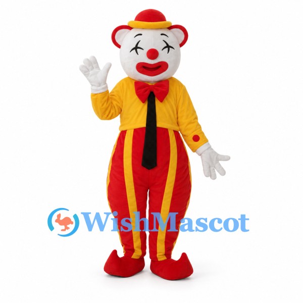 Clown Mascot Costume with Yellow Jacket and Red Striped Pants