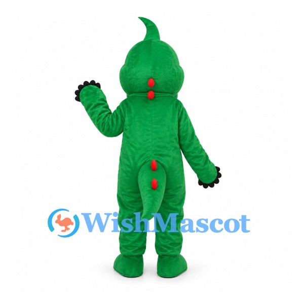 Dinosaur Mascot Costume in Green with Yellow Belly and Red Spines