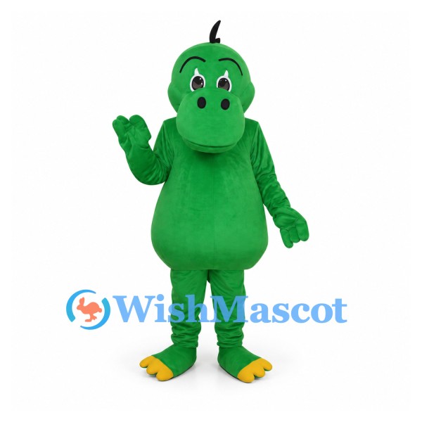 Dinosaur Mascot Costume in Green with Small Black Head Tuft