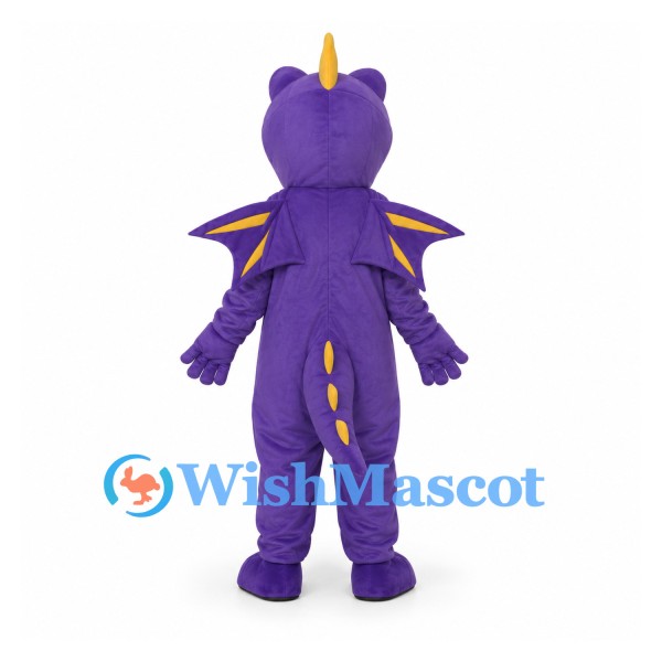 Dragon Mascot Costume in Purple with Yellow Belly and Wings