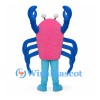 Crab Mascot Costume in Pink with Blue Claws and Legs