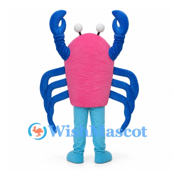 Crab Mascot Costume in Pink with Blue Claws and Legs