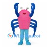 Crab Mascot Costume in Pink with Blue Claws and Legs