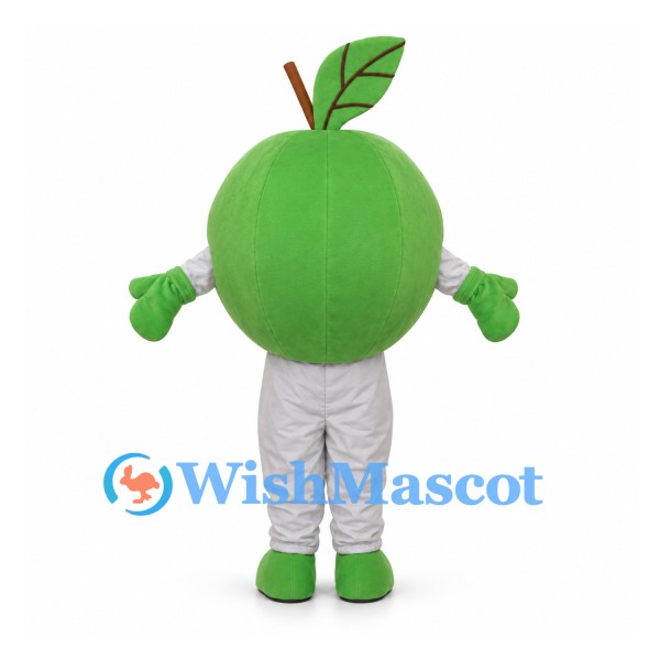 Green Apple Mascot Costume with Leaf and White Pants